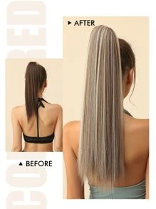 Clip In Straight Ponytail Hair Extensions For Women Wrap Around Long Natural Looking Straight Synthetic Hairpiece Accessories 24 Inch Highlight Brown To White - Piano Color - View 7