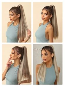 Clip In Straight Ponytail Hair Extensions For Women Wrap Around Long Natural Looking Straight Synthetic Hairpiece Accessories 24 Inch Highlight Brown To White - Piano Color - View 8