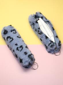 1 件豹纹毛绒铅笔盒 返校、返校、学校用品、铅笔袋、书包 - 彩色 - 查看 1