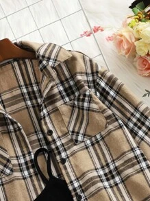 SHEIN Leap Crew 年輕女孩格紋印花衫&吊帶上衣&喇叭褲