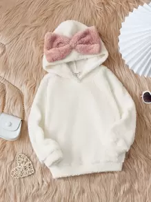 SHEIN 女童蝴蝶结泰迪熊卫衣 - 米色 - 查看 1