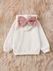 SHEIN 女童蝴蝶结泰迪熊卫衣 - 米色 - 查看 2