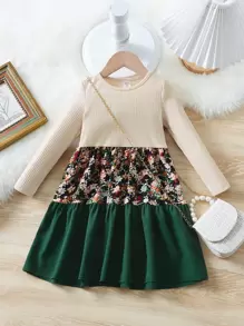 SHEIN Young Girl Floral Print Ruffle Hem Dress - Multicolor - View 1