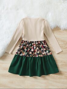 SHEIN Young Girl Floral Print Ruffle Hem Dress - Multicolor - View 2