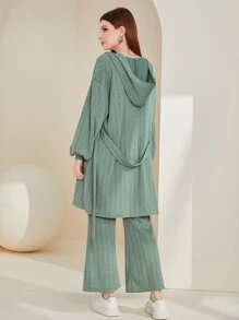 Mulvari Patched Detail Belted Coat & Trousers Set - Mint Green - View 6