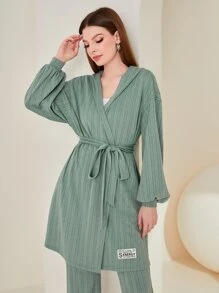 Mulvari Patched Detail Belted Coat & Trousers Set - Mint Green - View 3