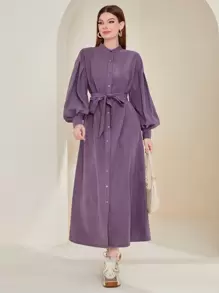 Mulvari 燈籠袖腰帶襯衫洋裝