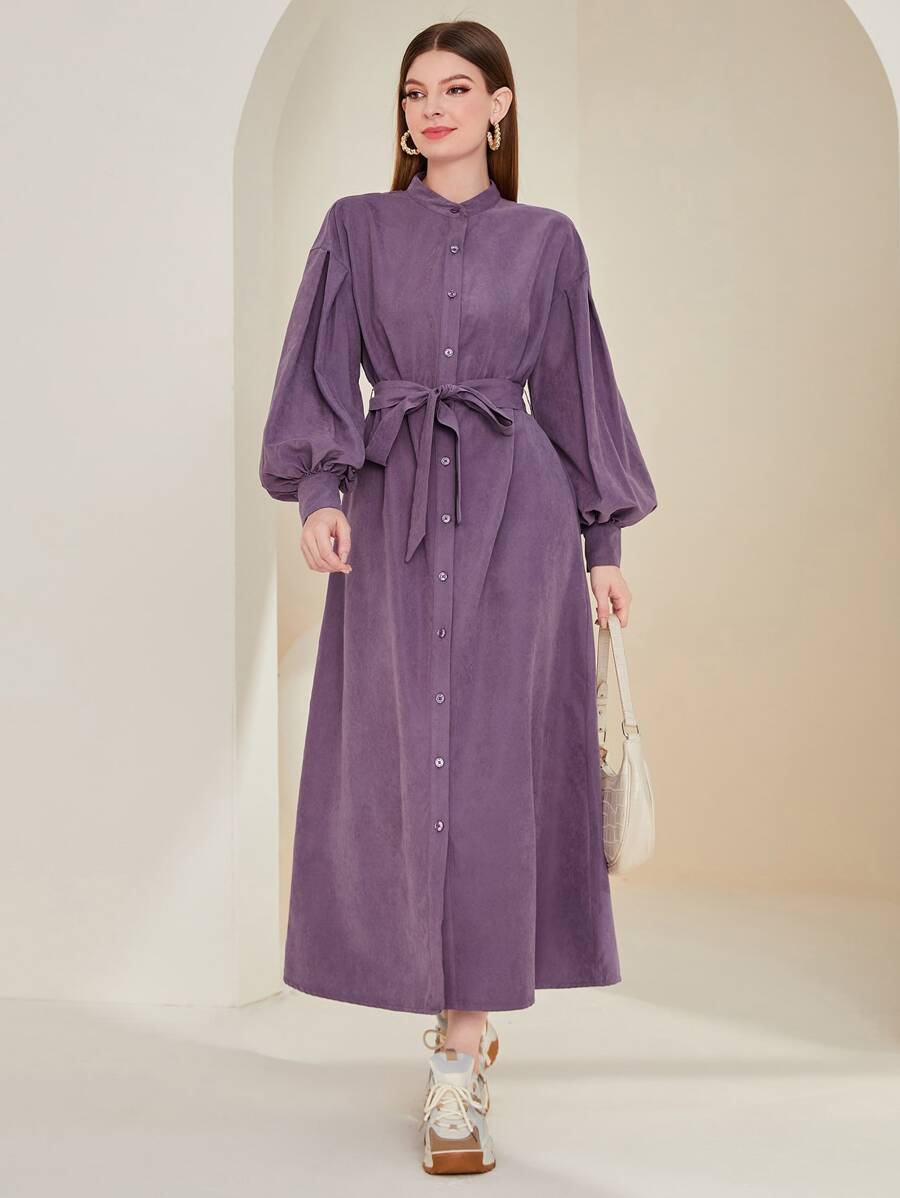 Mulvari 燈籠袖腰帶襯衫洋裝