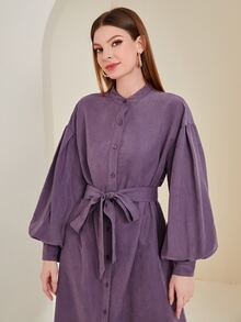 Mulvari 燈籠袖腰帶襯衫洋裝