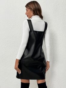 SHEIN Privé PU Pinafore Dress Without Jumper - Black - View 2