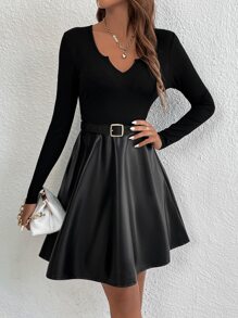 SHEIN Frenchy 休閒純色女士連衣裙 - 黑色 - 查看 3