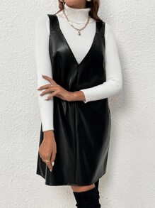 SHEIN Privé PU Pinafore Dress Without Jumper - Black - View 5