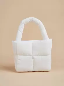 Girls Minimalist Quilted Square Bag - White - View 1