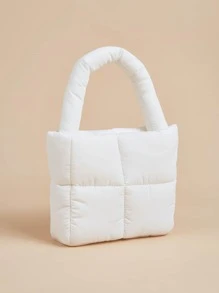 Girls Minimalist Quilted Square Bag - White - View 2