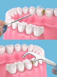 不銹鋼牙籤口袋套裝便攜式牙線簽可重複使用金屬牙籤牙齒清潔套件帶鑰匙扣架適合戶外野餐露營旅行 - 銀色 - 查看 4