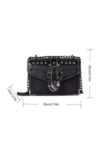 Mini Studded Decor Chain Shoulder Bag - Black - View 5