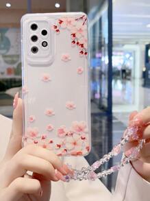 Flower Print Clear Phone Case With Lanyard - Multicolor - View 1