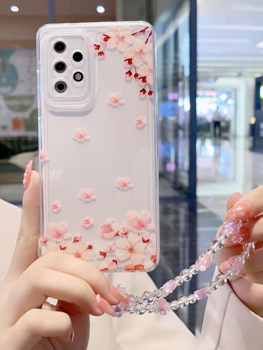 Flower Print Clear Phone Case With Lanyard - Multicolor - View 1