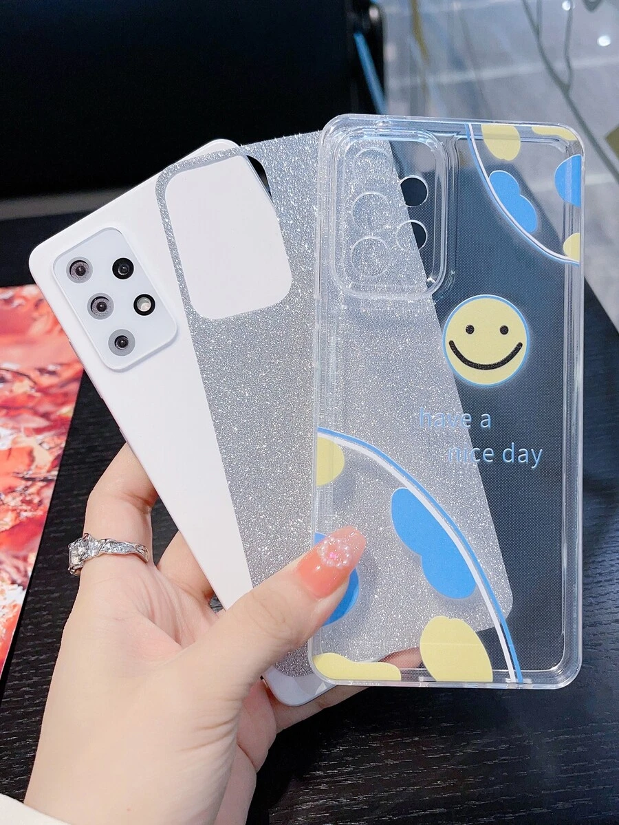 Cartoon Smile Print Case điện thoại trong suốt bằng giấy lấp lánh - Nhiều màu - Xem 1