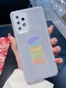 Letter Graphic Clear Phone Case With Glitter Paper - Multicolor - View 4