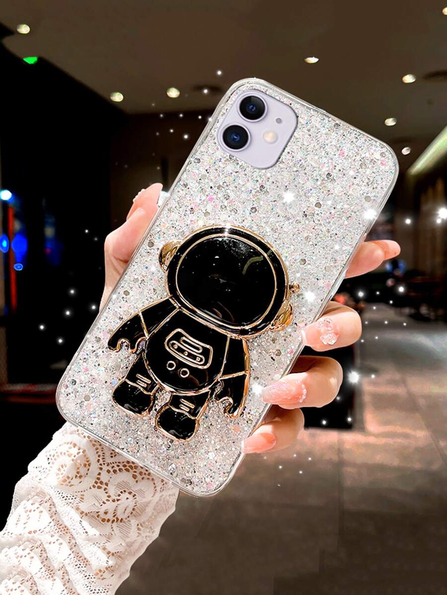宇航員支架閃爍流星手機殼，適用於iPhone 15/14/13/12/11 - 彩色 - 查看 1