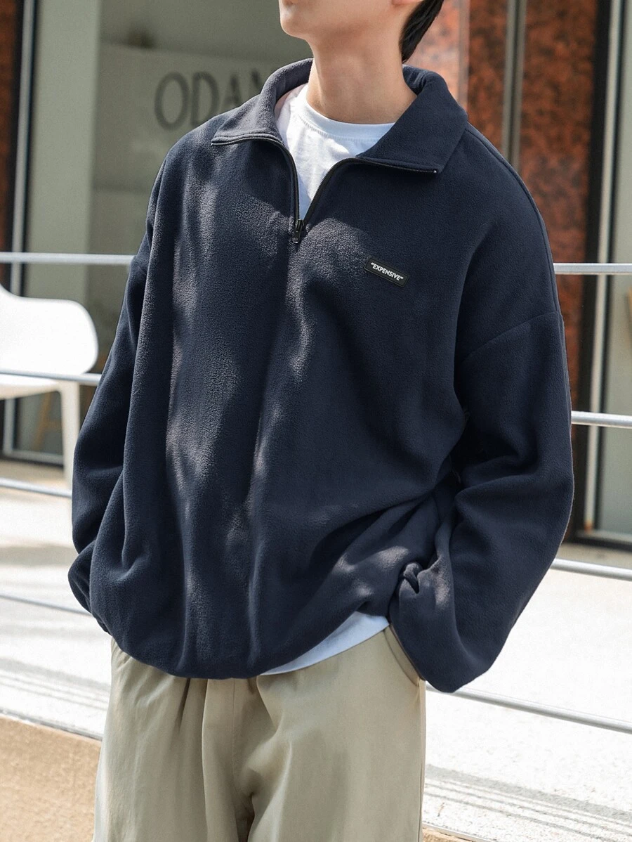 DAZY Áo nỉ Nam Dây kéo Lá thư Giải trí - Màu xanh hải quân - Xem 1