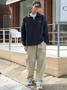 DAZY Áo nỉ Nam Dây kéo Lá thư Giải trí - Màu xanh hải quân - Xem 3