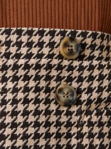 Set de 2 piezas para niña joven con blusa de punto de cuello cuadrado y manga gigot, y falda mini de tejido de cuadros