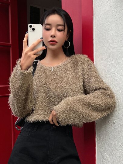 DAZY 無地柄 クロップ ファジー Tシャツ