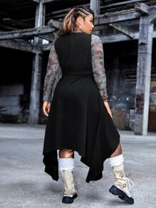 ROMWE PUNK Đầm Plus Size Thắt lưng Bất đối xứng màu trơn Giải trí - màu đen - Xem 2