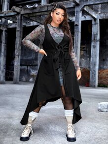 ROMWE PUNK Đầm Plus Size Thắt lưng Bất đối xứng màu trơn Giải trí - màu đen - Xem 3