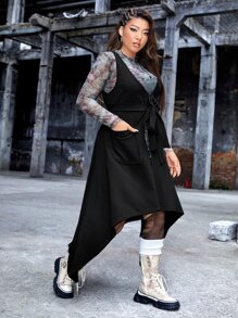ROMWE PUNK Đầm Plus Size Thắt lưng Bất đối xứng màu trơn Giải trí - màu đen - Xem 5