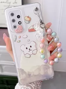 Cartoon Bear Print Clear Phone Case With Lanyard Compatible With iPhone15/15Plus/15Pro/15Promax - Multicolor - View 2