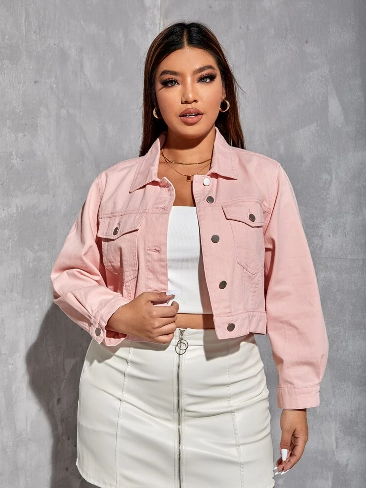 SHEIN SXY Cazadora mezclilla con bolsillo con solapa - Rosa Pálido - Añade 1
