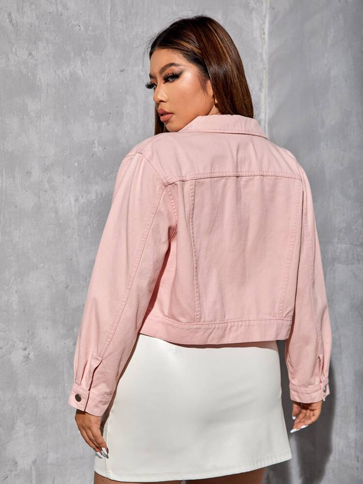 SHEIN SXY Cazadora mezclilla con bolsillo con solapa - Rosa Pálido - Añade 2
