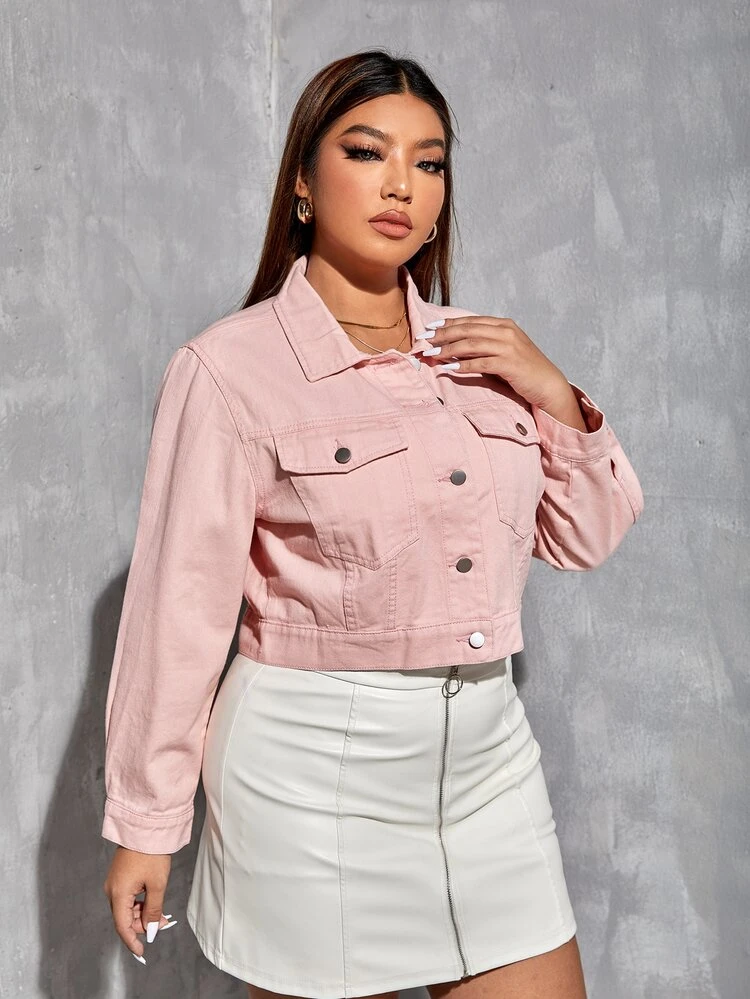 SHEIN SXY Cazadora mezclilla con bolsillo con solapa - Rosa Pálido - Añade 3