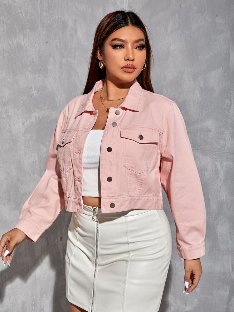 SHEIN SXY Cazadora mezclilla con bolsillo con solapa - Rosa Pálido - Añade 4