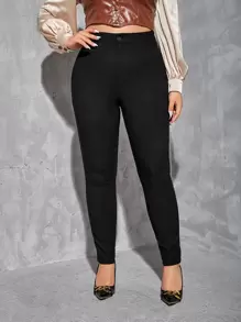 Calvaya Plus High Waist Skinny Pants - Black - View 1