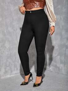 Calvaya Plus High Waist Skinny Pants - Black - View 3