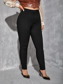 Calvaya Plus High Waist Skinny Pants - Black - View 4