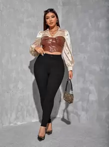 Calvaya Plus High Waist Skinny Pants - Black - View 5