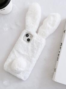 3D Rabbit Design Fluffy Phone Case - White - View 2