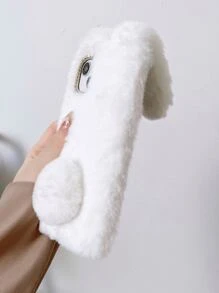 3D Rabbit Design Fluffy Phone Case - White - View 6
