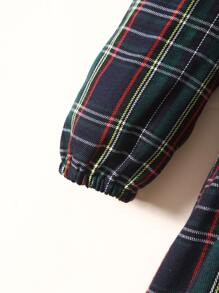 SHEIN 小女童蘇格蘭格紋彼得潘領雙排釦連衣裙附帽子 - 彩色 - 查看 5