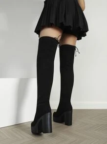 Avec jupe assortie, corset mode, bottes plateforme à lacets pour femmes, bottes chaussettes à talons hauts élégantes à bout rond pour femmes