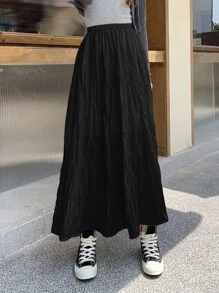 DAZY Váy xếp ly cạp cao màu trơn - màu đen - Xem 1