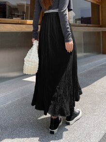 DAZY Váy xếp ly cạp cao màu trơn - màu đen - Xem 2