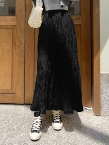 DAZY Váy xếp ly cạp cao màu trơn - màu đen - Xem 5