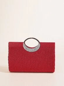 1 件女式水晶椭圆形手柄闪光手拿包女士晚宴包派对手拿包婚礼钱包鸡尾酒舞会手提包带褶皱 - 紅色 - 查看 3