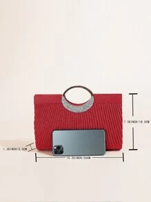 1 件女式水晶椭圆形手柄闪光手拿包女士晚宴包派对手拿包婚礼钱包鸡尾酒舞会手提包带褶皱 - 紅色 - 查看 4